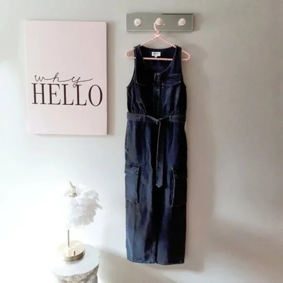 NWT Agolde black denim sleeveless belted jumpsuit 4